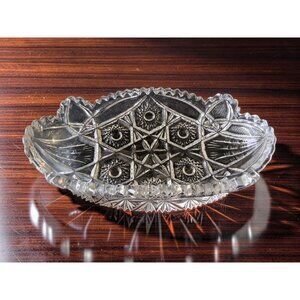 Vintage Imperial Glass Dish NuCut Signed Oval Crystal 11" Serving Dish